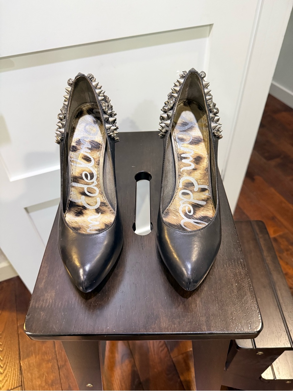 Sam Edelman Black Pointed-Toe Pumps with Silver Spike Detailing